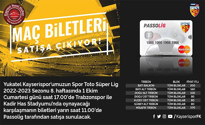 Kayserispor – Trabzonspor Maç Bileti Satışa Çıktı