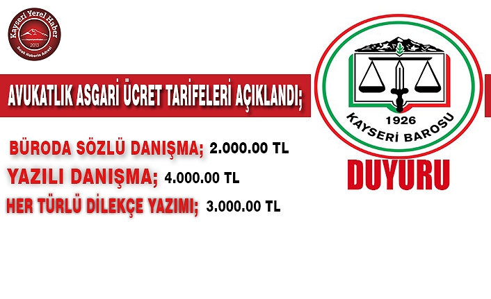 ‘Avukatlık Asgari Ücret’ Tarifeleri